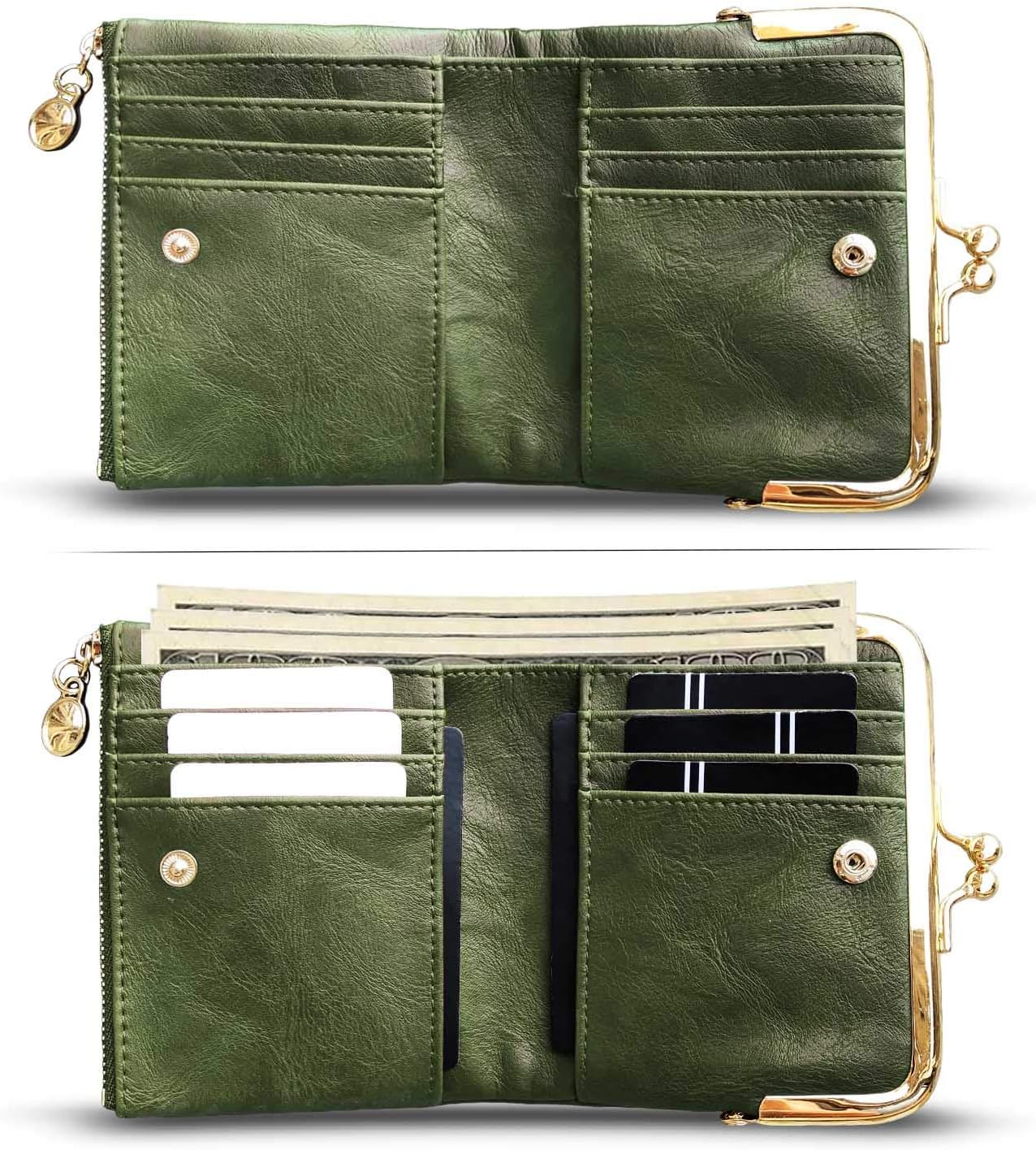 HOTAOXONEL Womens Wallet Small Rfid Ladies Compact Bifold Leather Vintage Coin Purse With Zipper and Kiss Lock