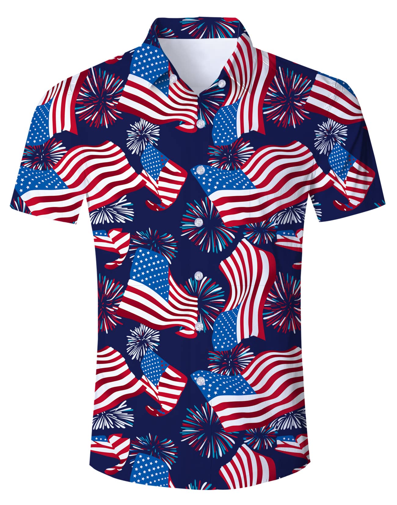 HOTFanient Mens Hawaiian Shirt Summer 3D Print Casual Short Sleeve Button Down Graphic Aloha Dress Shirts