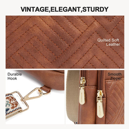 HOTBOSTANTEN Sling Bag Quilted Crossbody Bags for Women Cross Body Purse Leather Fanny Pack with Adjustable Guitar Strap
