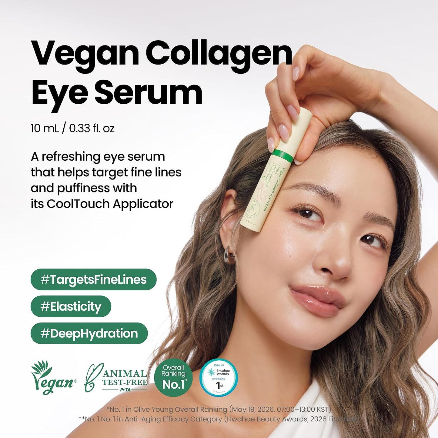 HOTAXIS-Y Vegan Collagen Eye Serum - K Beauty Triple Hyaluronic Acid & Peptide Collagen Serum Improve Skin Elasticity, Reduce Fine Lines & Dark Circles - Vegan Korean Skin Care Eye Cream (0.33 fl. oz.)