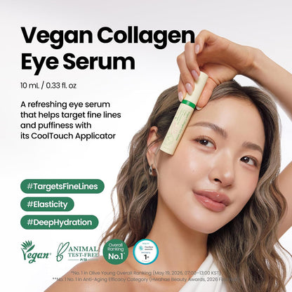 HOTAXIS-Y Vegan Collagen Eye Serum - K Beauty Triple Hyaluronic Acid & Peptide Collagen Serum Improve Skin Elasticity, Reduce Fine Lines & Dark Circles - Vegan Korean Skin Care Eye Cream (0.33 fl. oz.)
