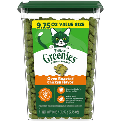 HOTGreenies Feline Natural Dental Cat Treats, Roasted Chicken Flavor, 21 oz | #1 vet-recommended, 36% less tartar in 28 days, cleans to gumline, under 2 calories per treat, natural ingredients