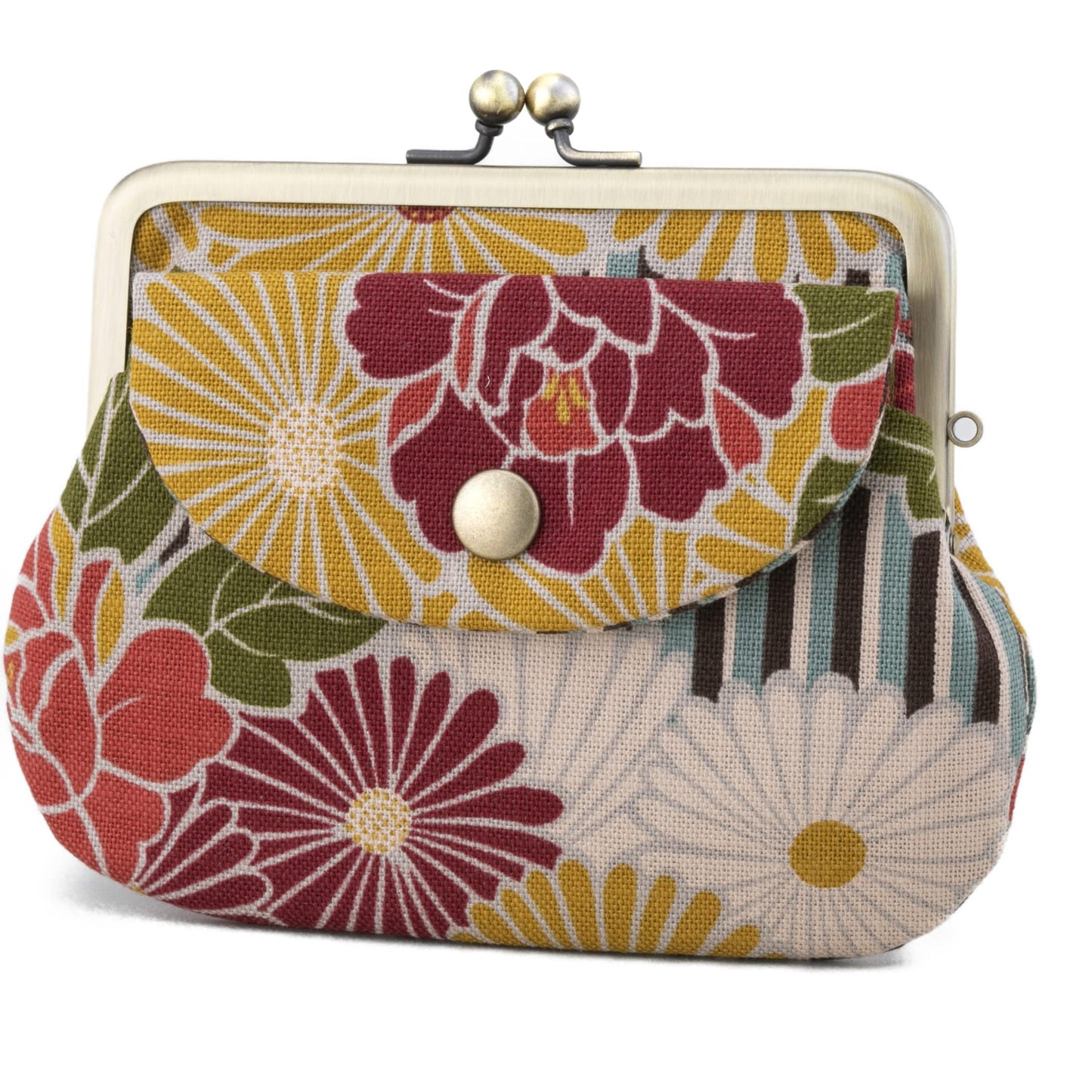 HOTVintage Floral Kiss Lock Coin Change Wallet Purses (Retro Flower - Pinkbeige) / Made in Japan Pouch for Women