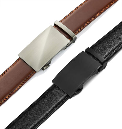 HOTCHAOREN Leather Ratchet Belt Men 2 Pack - Customizable Fit, Effortless Style (35mm)