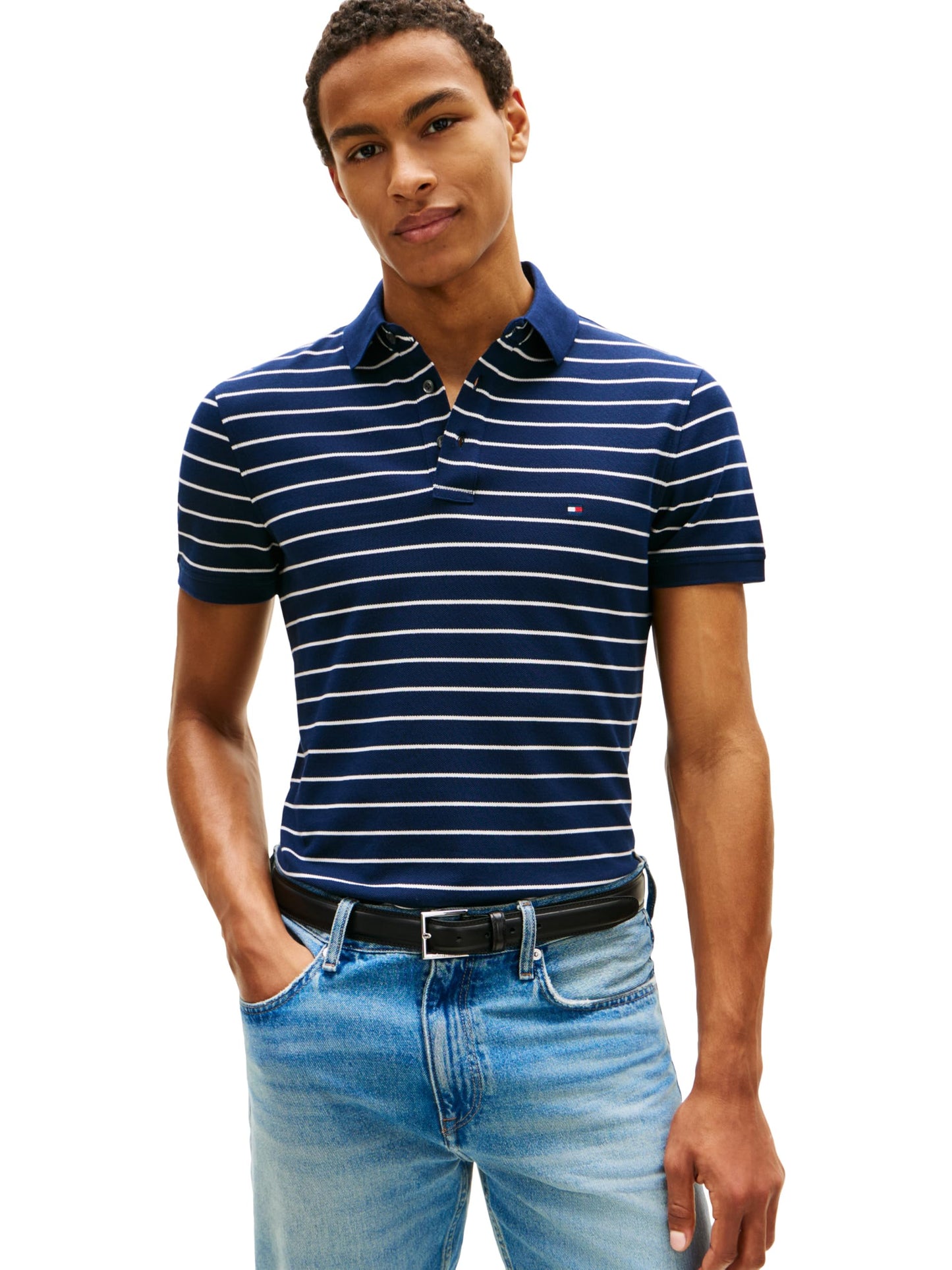 HOTTommy Hilfiger Men's Short Sleeve Polo Shirts in Slim Fit with Stretch and Organic Pique Cotton