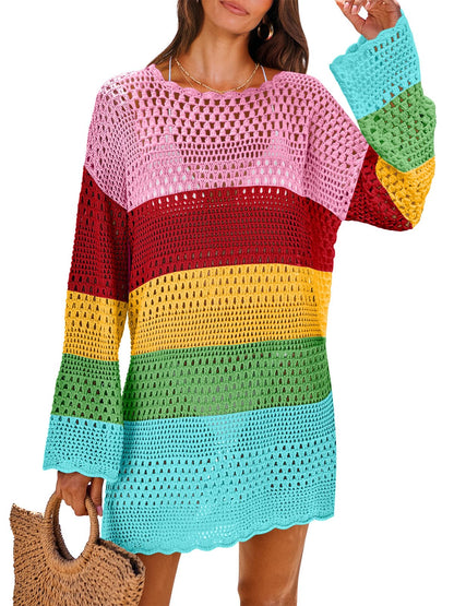 HOTANRABESS Women Swimsuit Crochet Swim Cover Up 2026 Summer Bathing Suit Swimwear Mesh Knit Beach Dress Vacation Outfits