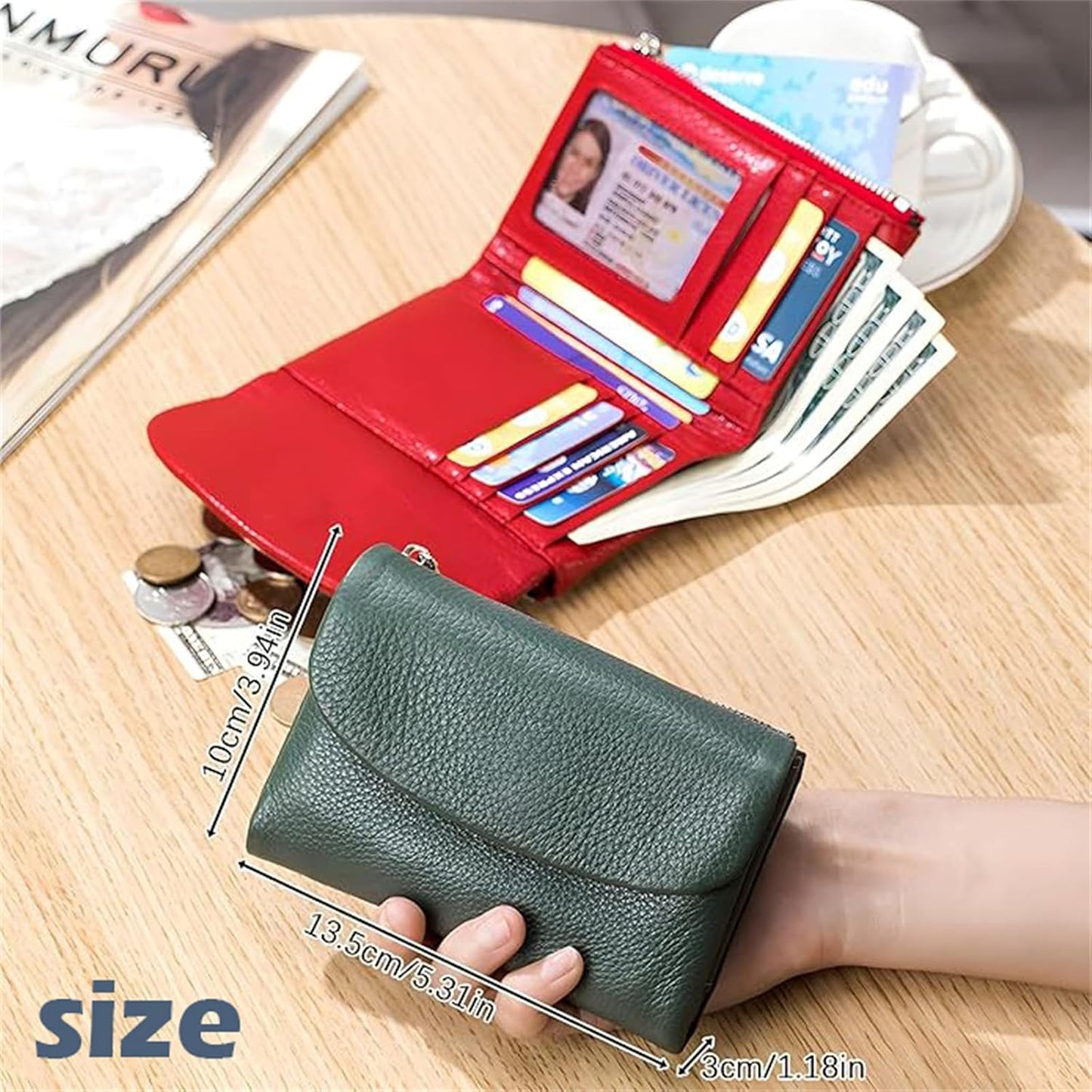 HOTUnisex Pebble Leather Wallet, Multicolor Genuine Leather Short Wallets for Women & Men, Small Full Grain Coin Purse with Credit Card Holder for Coins and Cards (#12)