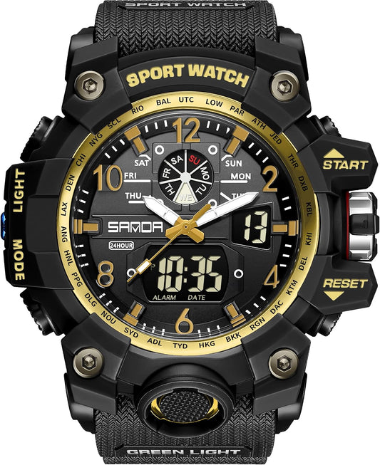 HOTKXAITO Men's Watches Sports Outdoor Waterproof Military Wrist Watch Date Multi Function Tactics LED Alarm Stopwatch