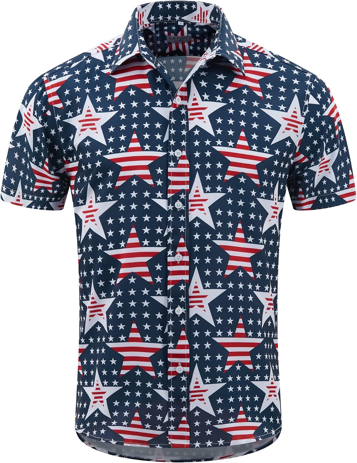 HOTMens American Flag Shirt - Patriotic Shirts for Men Short Sleeve Button Down Hawaiian Shirts