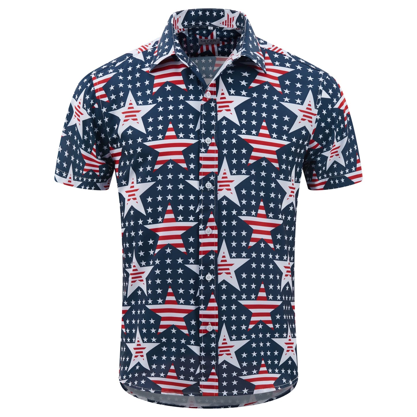 HOTMens American Flag Shirt - Patriotic Shirts for Men Short Sleeve Button Down Hawaiian Shirts