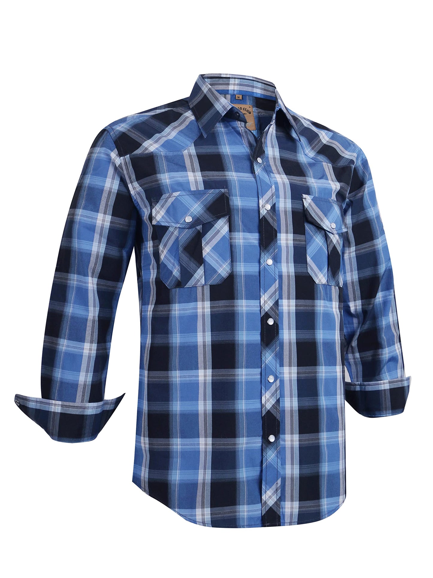 HOTCOEVALS CLUB Men's Western Pearl Snap Button Up Casual Cowboy Long Sleeve Two Pockets Work Shirts