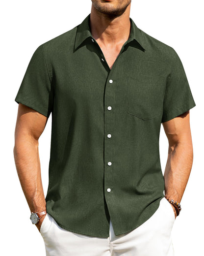 HOTAlimens & Gentle Mens Linen Shirts Short Sleeve Button Down Shirts Wrinkle Free Casual Vacation Beach Summer Tops