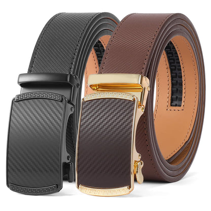 HOTSENDEFN 2 Pack Ratchet Belt Men, Men Leather Belts in Gift Set Box for Dress Casual, Size Adjustable Trim to Fit