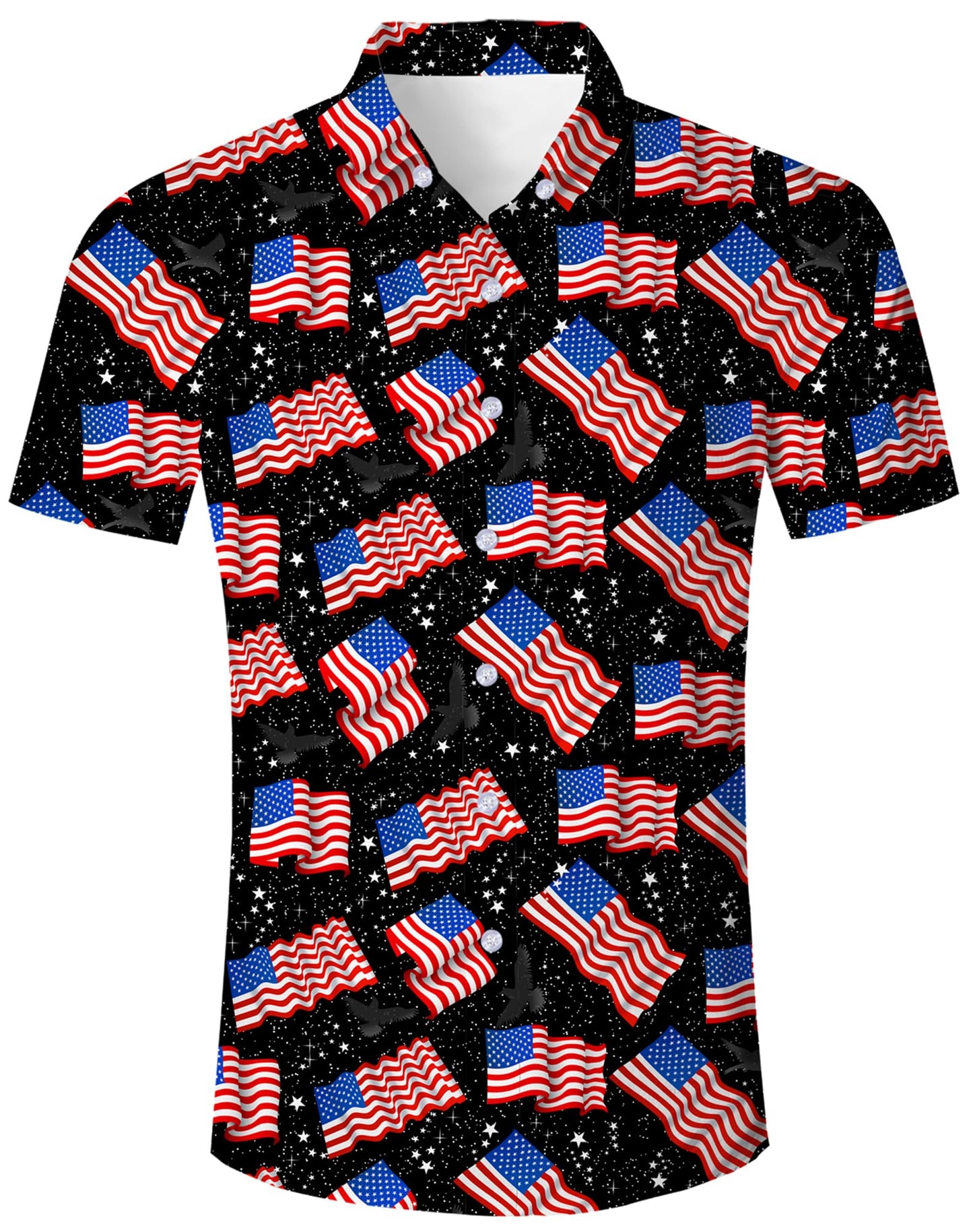 HOTuideazone Mens 4th of July American Flag Patriotic Shirt M-XXL | USA Short Sleeve Button Up Shirt for Independence Day, Memorial Days, Flag Day, 4th of July Parties, Beach Trips and Daily