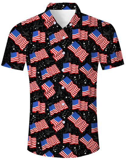 HOTuideazone Mens 4th of July American Flag Patriotic Shirt M-XXL | USA Short Sleeve Button Up Shirt for Independence Day, Memorial Days, Flag Day, 4th of July Parties, Beach Trips and Daily