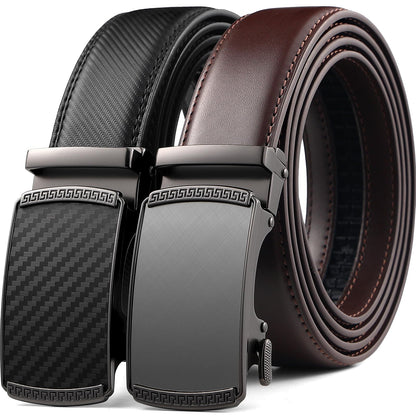HOTFounders & C Mens Belt 2 Pack,Leather Ratchet Click Belt Dress with Slide Buckle 1 3/8" in Gift Set Box- Size Adjustable