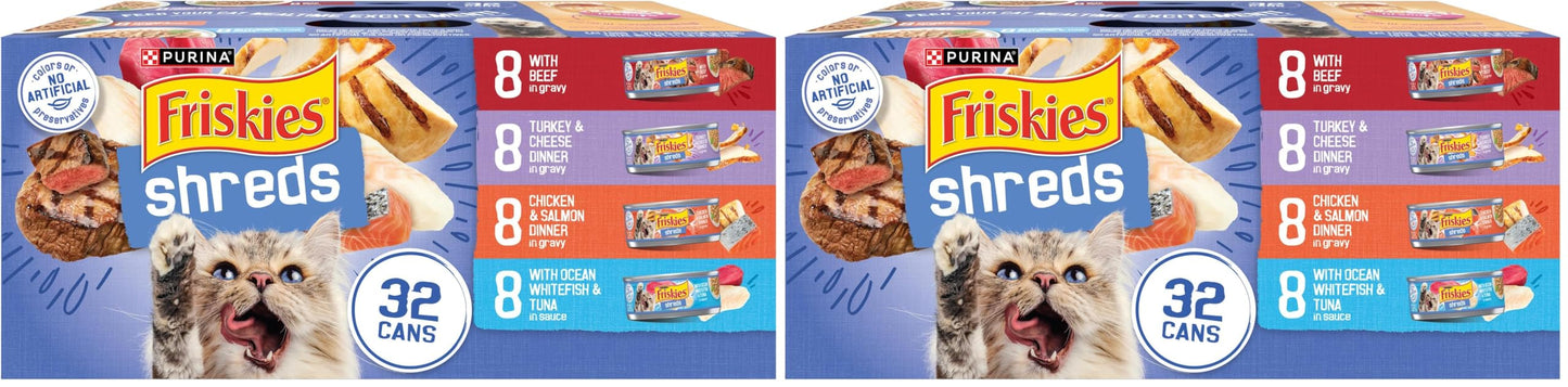 HOTPurina Friskies Wet Cat Food Variety Pack, Shreds With Beef, Turkey and Cheese Dinner, Chicken and Salmon Dinner, and With Ocean Whitefish and Tuna - (Pack of 40) 5.5 oz. Cans