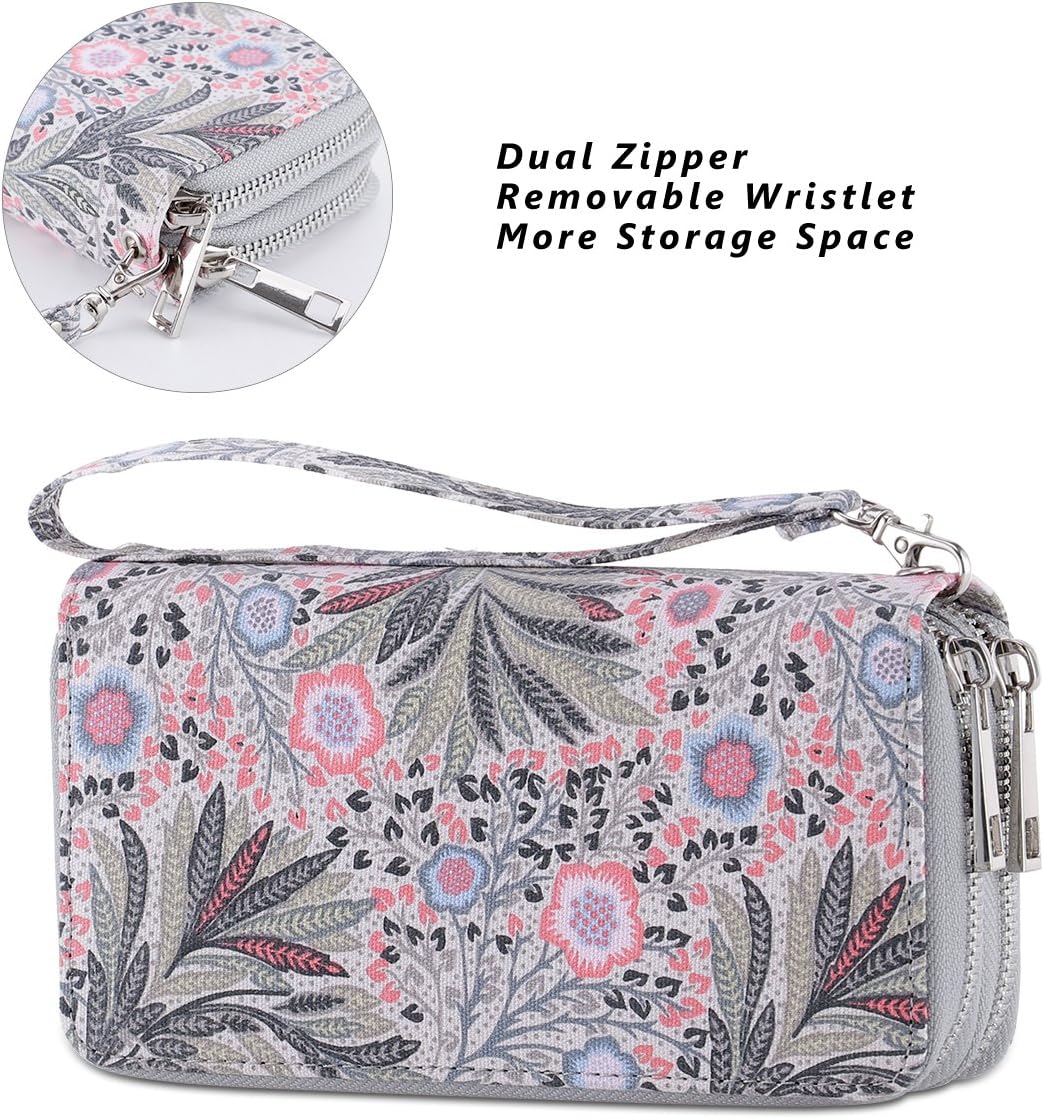 HOTDouble Zipper Wallet for Woman Clutch Purse with Cell Phone Holder for Smartphone/Card/Coin/Cash