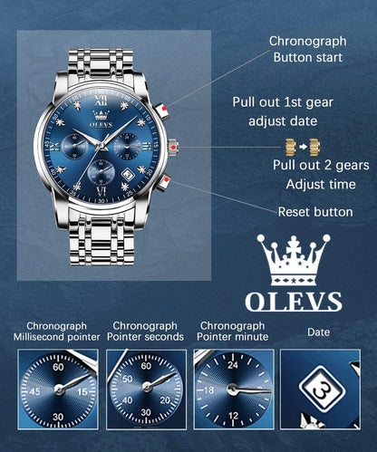 HOTOLEVS Watches for Men with Date Luxury Big Face Waterproof Mens Wristwatch Analog Dress Two Tone Stainless Steel Man Watch Luminous Relojes De Hombre Calendar(Green/Blue/Black Dial