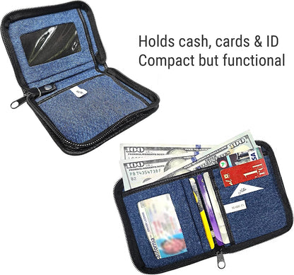HOTCompact Denim Wallet Zipper Around Small Card Holder Coin Purse Slim Mini Blue