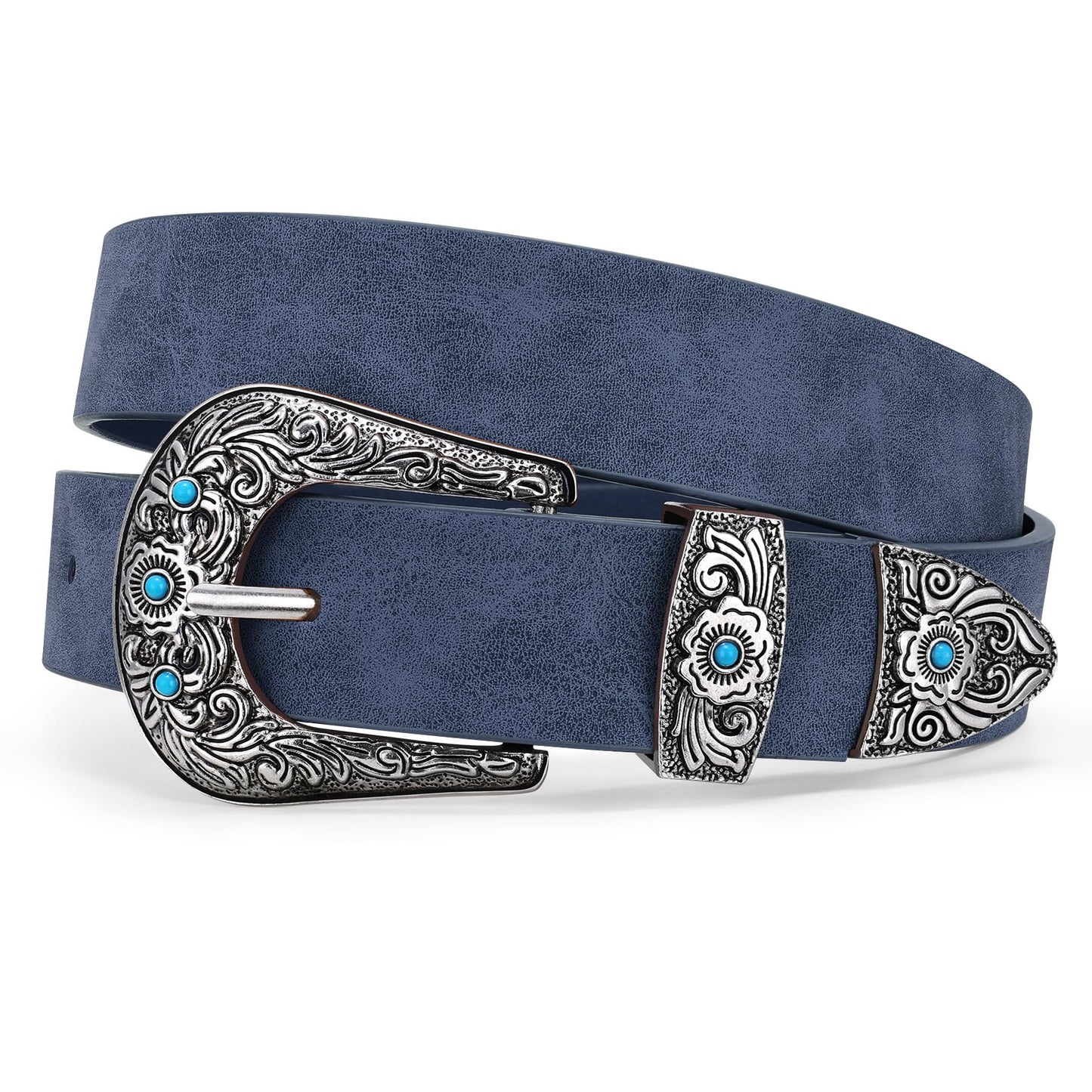HOTXZQTIVE Western Belt for Women, Cowgirl Cowboy Suede Leather Belt for Jeans Pants, Country Belts with Vintage Buckle