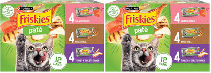 HOTPurina Friskies Wet Cat Food Pate Variety Pack Salmon Dinner, Turkey and Giblets Dinner and Mixed Grill - (2 Packs of 12) 5.5 oz. Cans