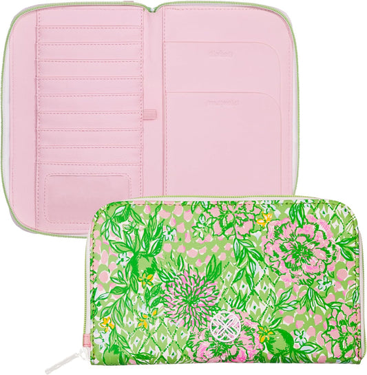 HOTLilly Pulitzer Leatherette Travel Wallet for Women, Passport Holder with ID Window, Card Slots and Interior Pockets, Lime Feeling Good