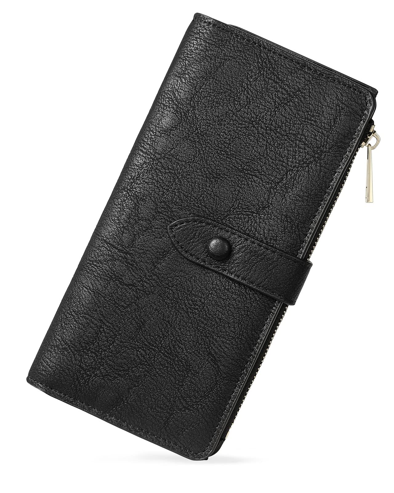 HOTBOSTANTEN Womens Leather Wallet RFID Large Capacity Credit Card Holder | 4 ID Windows, 16 Card Slots, Zipper Coin Pocket, Clutch Wallet, Long Bifold, Ladies Gifts, Brown