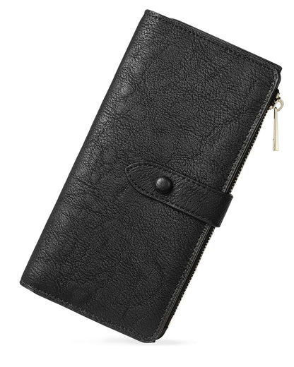 HOTBOSTANTEN Womens Leather Wallet RFID Large Capacity Credit Card Holder | 4 ID Windows, 16 Card Slots, Zipper Coin Pocket, Clutch Wallet, Long Bifold, Ladies Gifts, Brown
