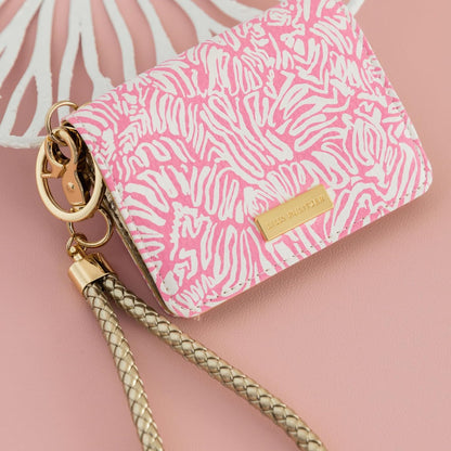 HOTLilly Pulitzer Snap ID Card Case, Cute Pink Keychain Wallet, Slim Credit Card Holder with Wristlet Strap, Conch Shell Pink Zee Bebe