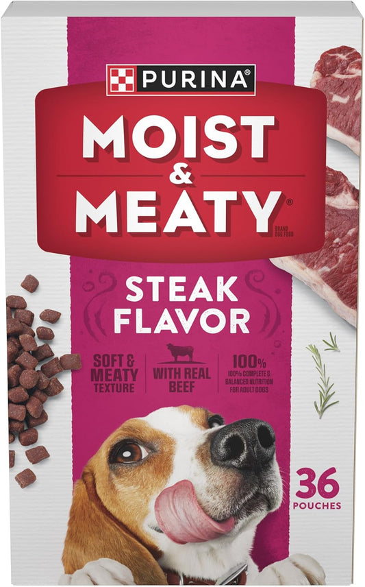 HOTPurina Moist and Meaty Steak Flavor Soft Dog Food Pouches - 36 ct. Pouch