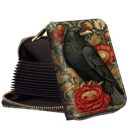 HOTSlim Zipper Card Wallet for Women — RFID Blocking Mini Wallet, PU Leather Small Credit Card Holder & Coin Pocket, Travel-Friendly Card Organizer, Crow & Rose