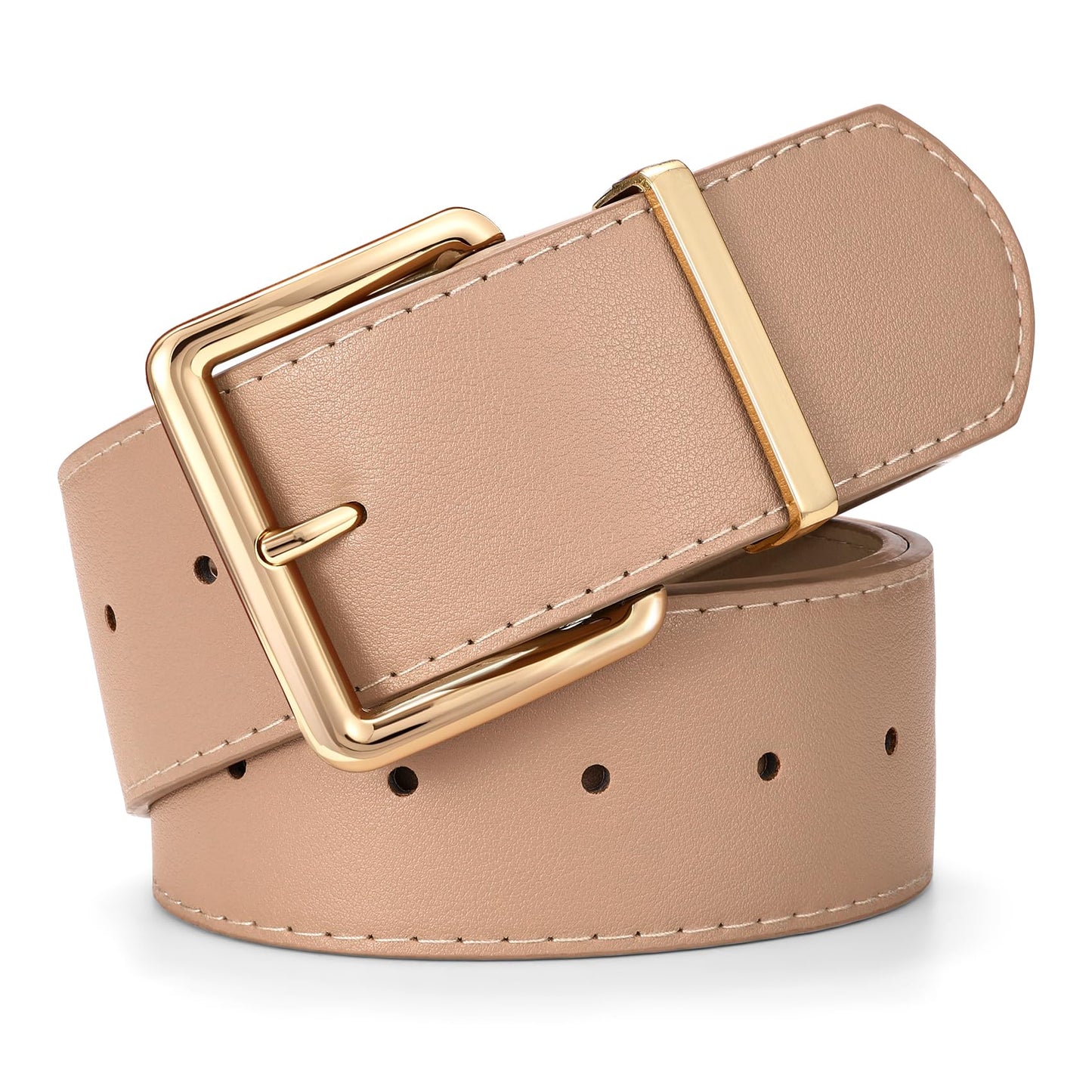 HOTWERFORU Women Wide Belt for Dresses Thick Leather Belt with Big Gold Buckle Fahion Women Chunky Belt