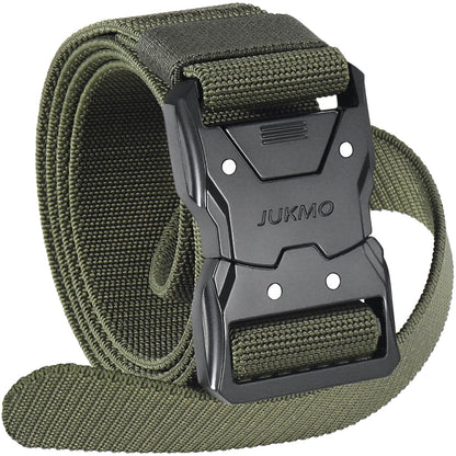 HOTJUKMO Quick Release Tactical Belt, Military Work 1.5" Nylon Web Hiking Belt | Heavy Duty Seatbelt Zinc Alloy Buckle & Stretch Belt Strap