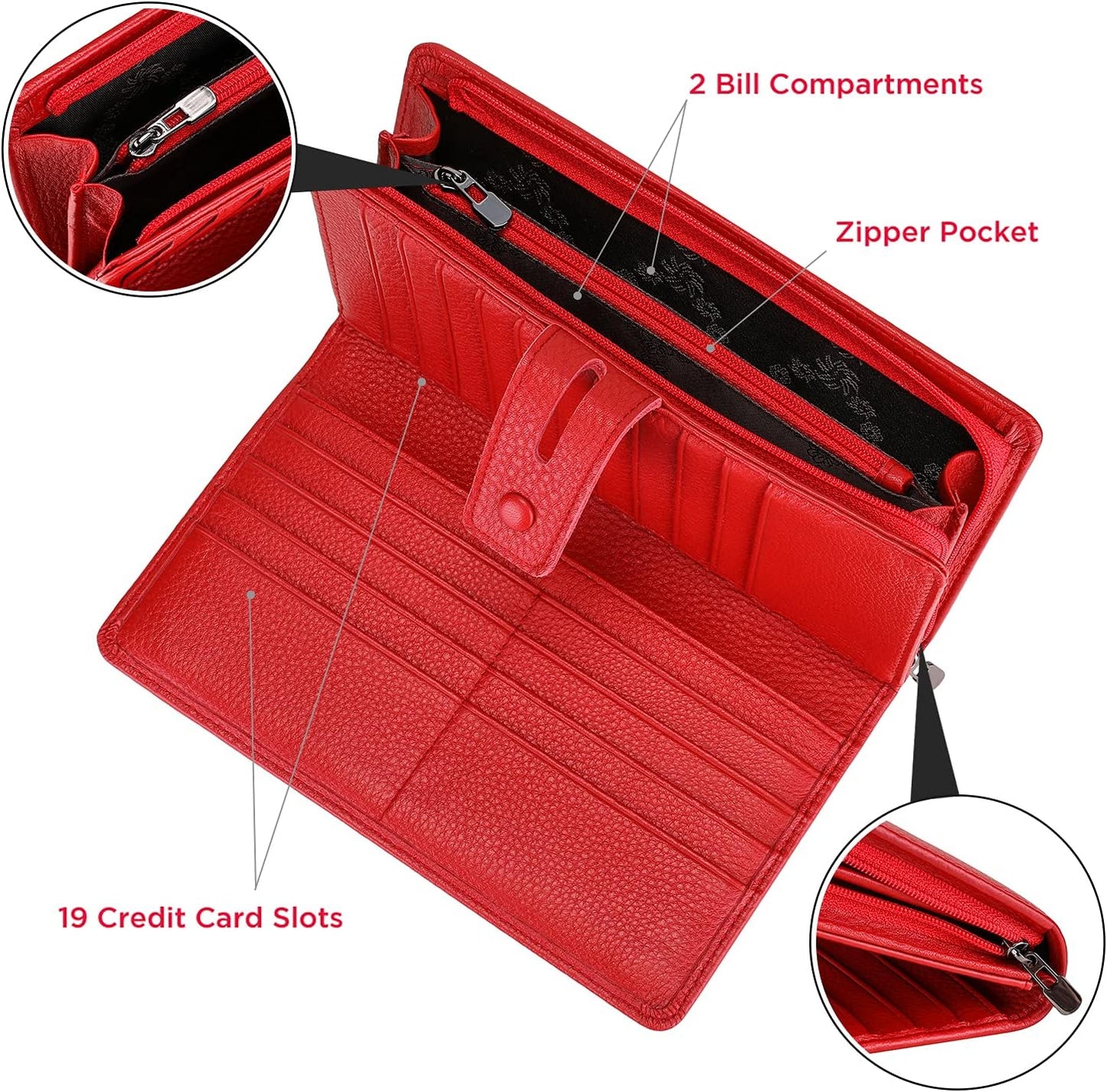 HOTItslife Womens Wallet,Large Capacity RFID Blocking Leather Wallets Credit Cards Organizer Ladies Wallet with Checkbook Holder