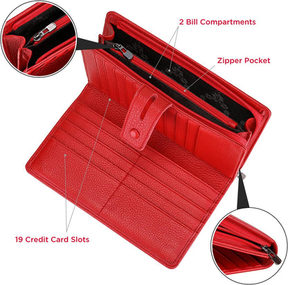 HOTItslife Womens Wallet,Large Capacity RFID Blocking Leather Wallets Credit Cards Organizer Ladies Wallet with Checkbook Holder