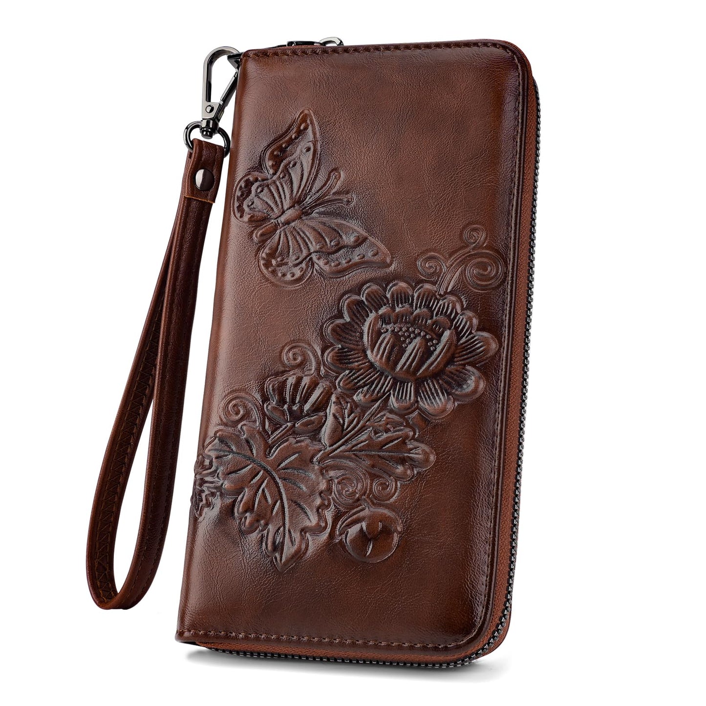 HOTWomens Wallet Rfid Embossed Vegan Leather Multi Card Slots Wallets Large Capacity Wristlet Travel Purse for Women