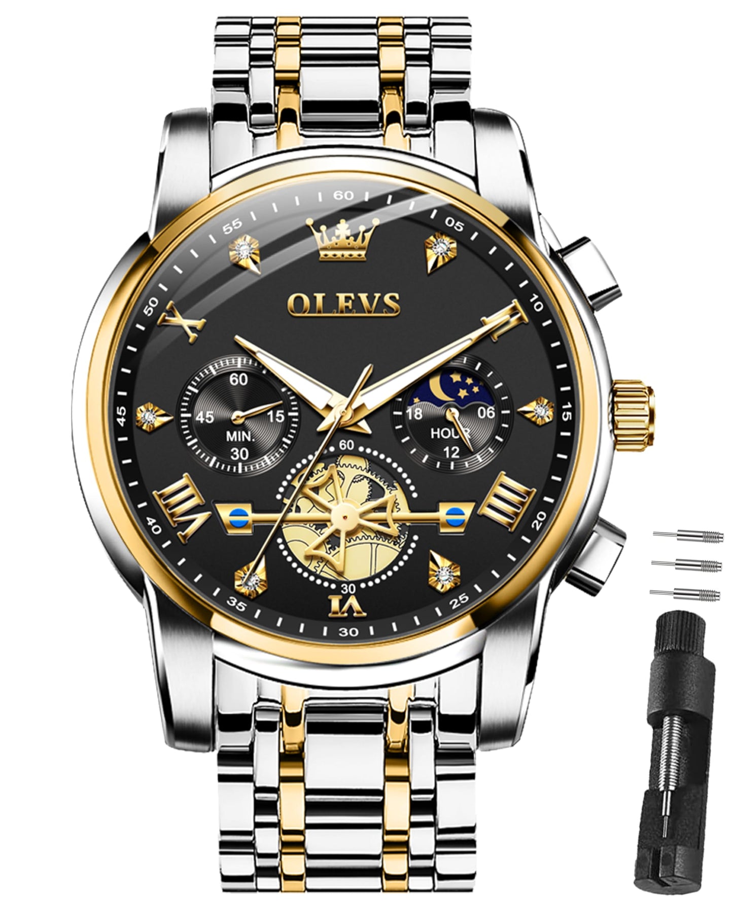HOTOLEVS Watches for Men Dress Watch Chronograph Luxury Stainless Steel Big Face Men Watches Multi-Function Easy to Read Diamond Roman Numerals Business Wristwatch Reloj para Hombre