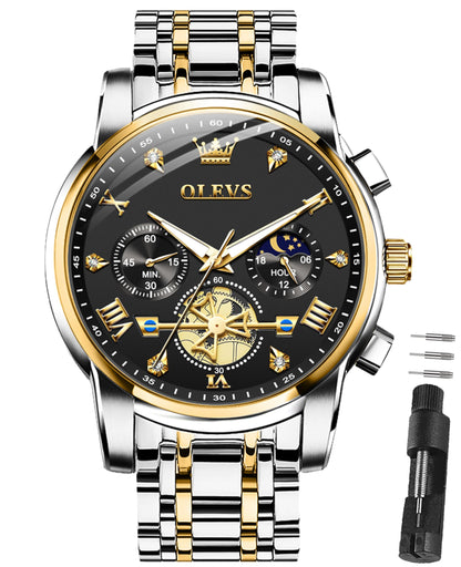 HOTOLEVS Watches for Men Dress Watch Chronograph Luxury Stainless Steel Big Face Men Watches Multi-Function Easy to Read Diamond Roman Numerals Business Wristwatch Reloj para Hombre