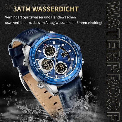 HOTNAVIFORCE Men's Military Digital Watches Analog Quartz Waterproof Watch Sport Multifunctional Leather Wristwatch
