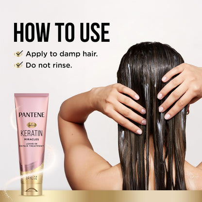 HOTPantene Keratin Leave-In Conditioner with Argan Oil, Protein Treatment for Dry, Damaged & Color-Treated Hair, Repairs Split Ends & Protects from Damage, Formaldehyde-Free, 8.4 Fl Oz