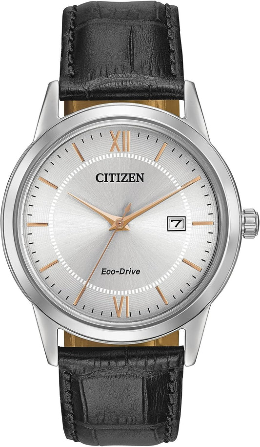 HOTCitizen Men's Classic Eco-Drive Leather Strap Watch, 3-Hand Date