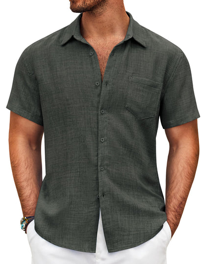 HOTCOOFANDY Mens Button Down Short Sleeve Shirt Casual Shirts Summer Beach Textured Shirts with Pocket