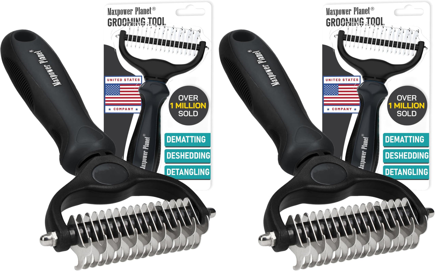 HOTMaxpower Planet Original Pet Grooming Rake - Double-Sided Deshedding Dematting Tool, Undercoat Rake for Dogs & Cats, Extra-Wide Dog Grooming Brush & Deshedder Comb for Long Hair, Reduces Shedding 95%
