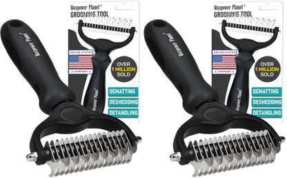 HOTMaxpower Planet Original Pet Grooming Rake - Double-Sided Deshedding Dematting Tool, Undercoat Rake for Dogs & Cats, Extra-Wide Dog Grooming Brush & Deshedder Comb for Long Hair, Reduces Shedding 95%