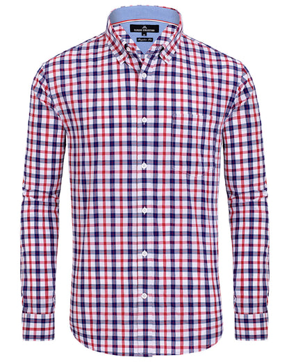 HOTAlimens & Gentle Men's Plaid Button Down Shirts Cotton Long Sleeve Dress Shirts Regular Fit Gingham Shirts