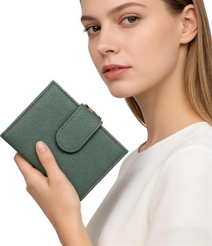 HOTJulia Buxton Women's RFID Blocking Wallet with 16 Card Slots & Coin Pocket, Snap Closure Trifold Purse Organizer,Classic Sage