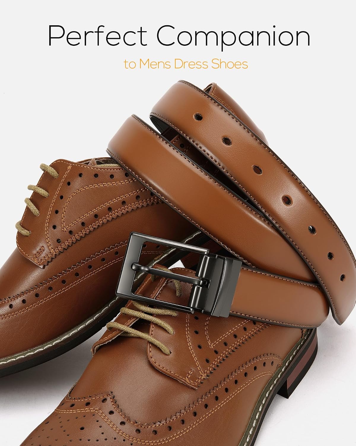 HOTCHAOREN Reversible Belt Men 1 Piece - 1.25" Leather Dress Belt - Trim to Fit for Elegant Style | 1 Belt, 2 Colors, Double-Sided Reversible, Premium Genuine Leather, Trim to Fit