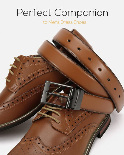 HOTCHAOREN Reversible Belt Men 1 Piece - 1.25" Leather Dress Belt - Trim to Fit for Elegant Style | 1 Belt, 2 Colors, Double-Sided Reversible, Premium Genuine Leather, Trim to Fit