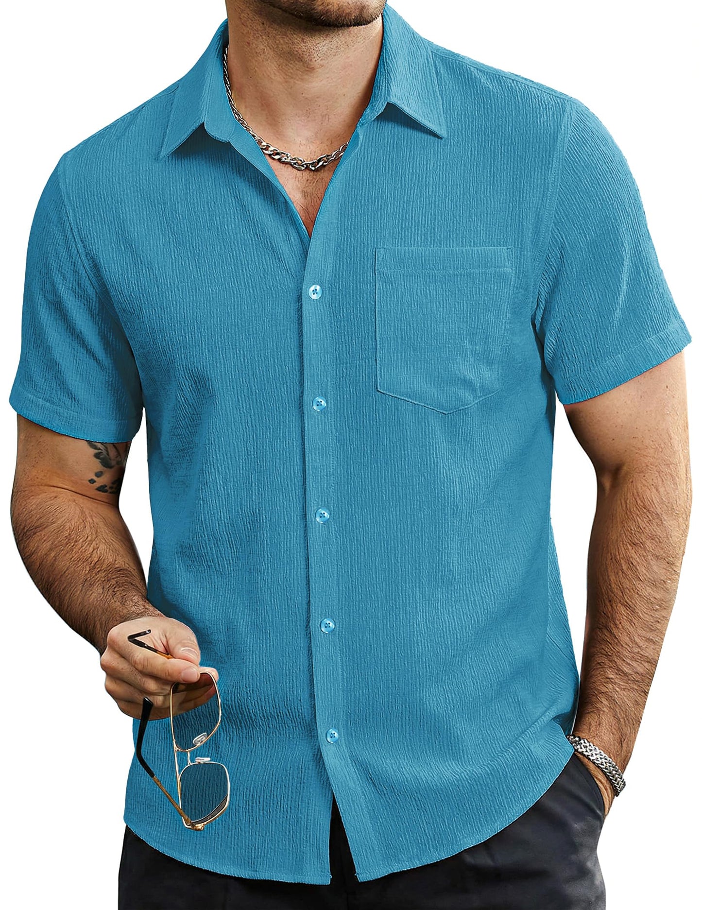 HOTVATPAVE Mens Summer Striped Shirts Button Down Short Sleeve Vintage Beach Hawaiian Shirts with Pocket